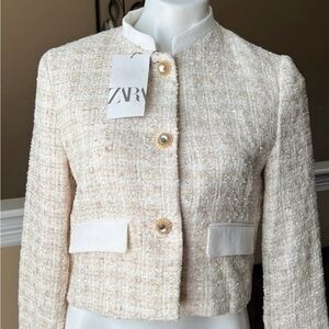 Zara Women's Cream Tweed Jacket